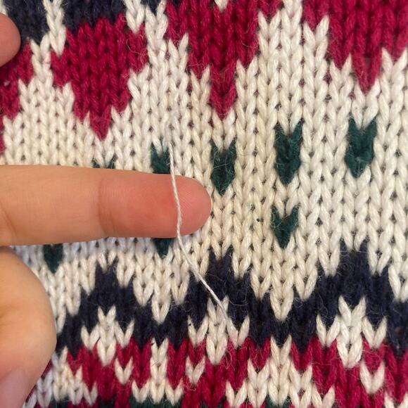 Vintage White Maroon Fair Isle Cardigan Womens Sz Large 80s Cottage Christmas - Picture 9 of 16